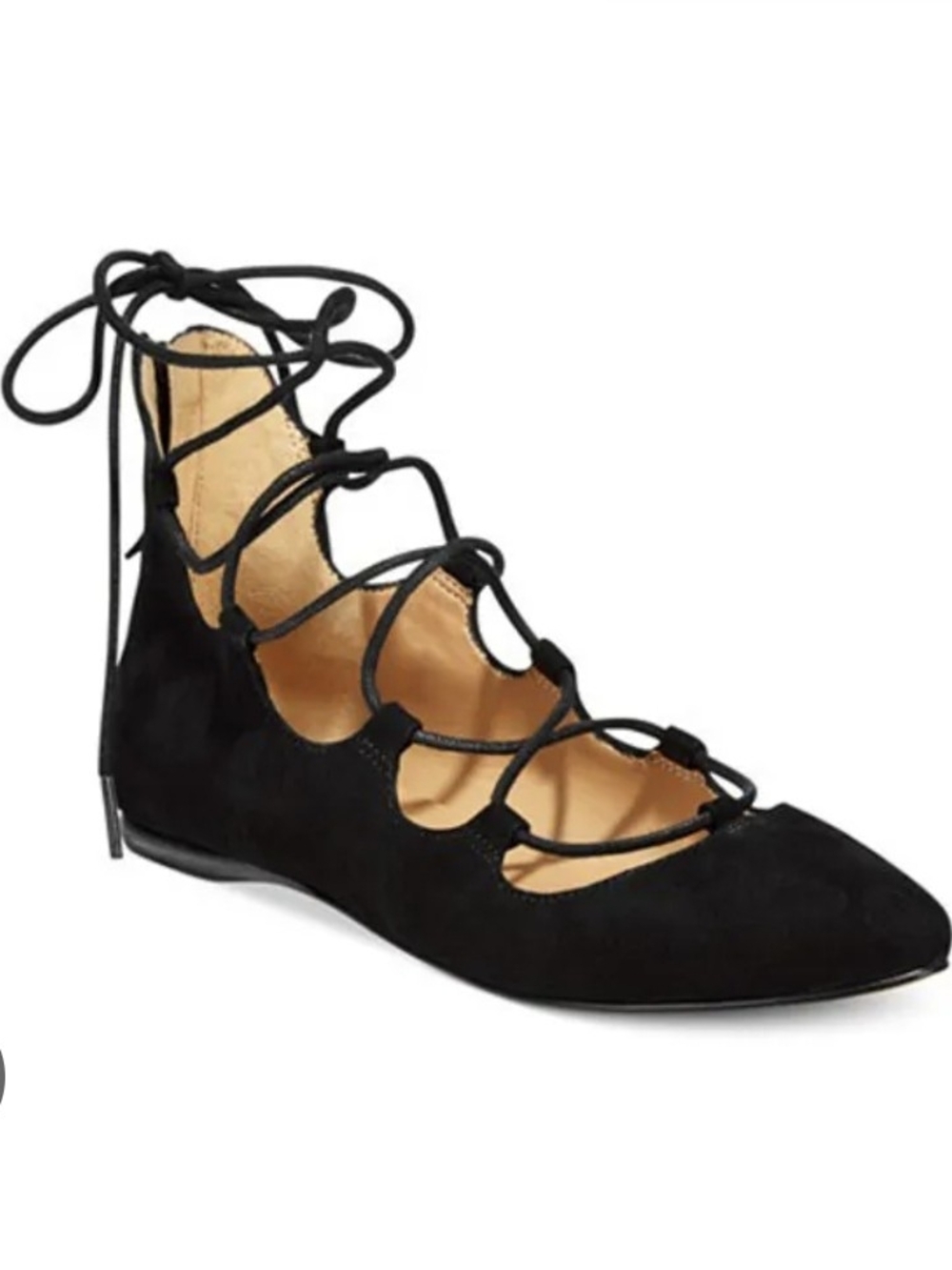 Nine West Black Lace-Up Suede Ballet Flat